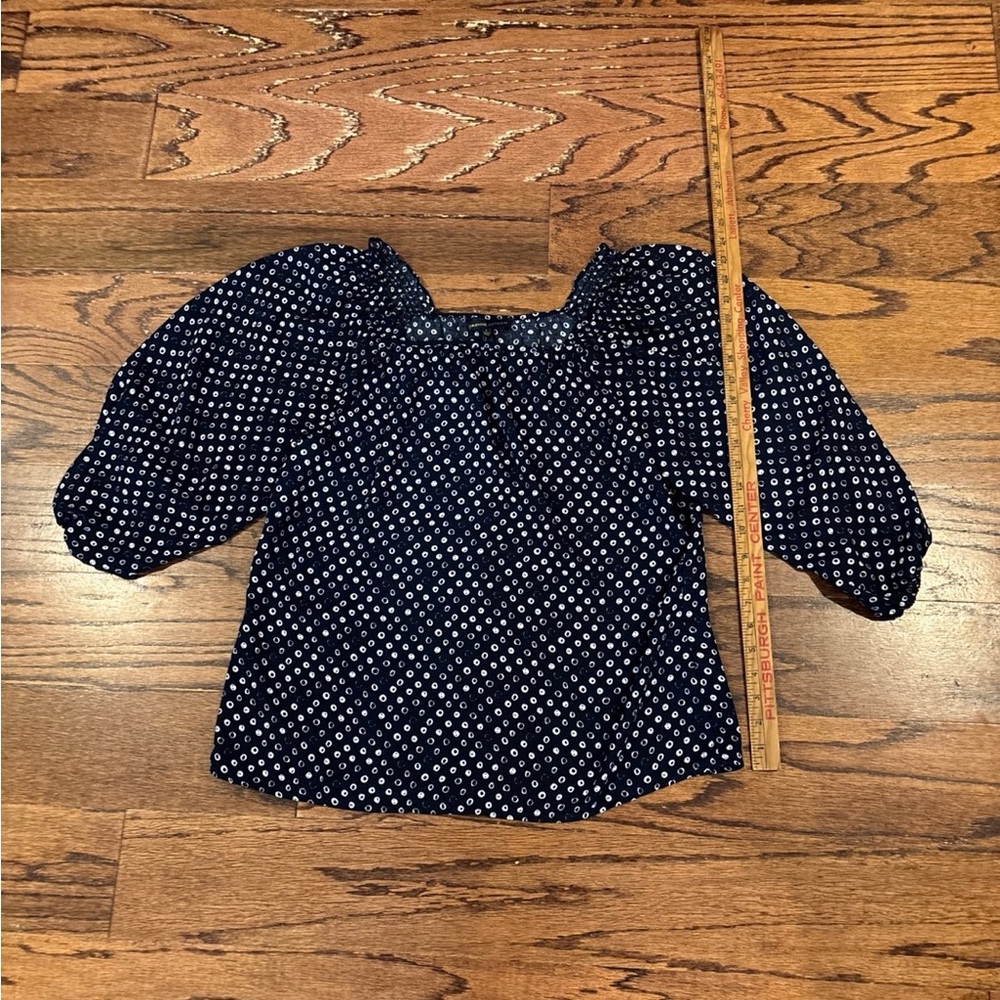 Adrienne Vittadini Navy and White Patterned Top